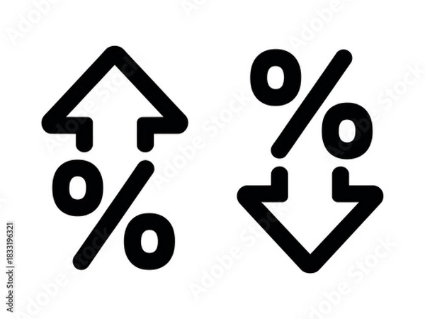 Obraz Arrows with percentage symbols indicate financial growth and decline, illustrating market fluctuations and economic trends.