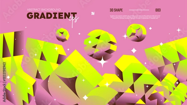 Obraz Realistic 3D vector shapes with gradient colors, flying abstract postmodern geometric volumetric different shapes in motion, pink background, Gradient brutal contemporary figure