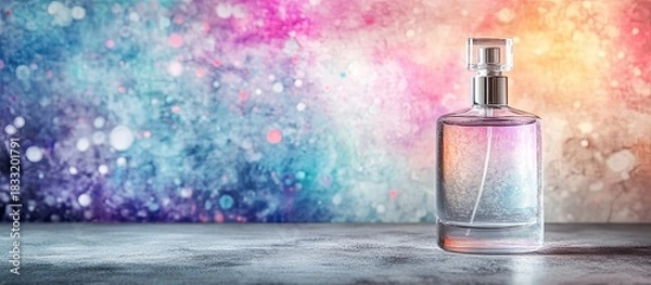 Fototapeta Elegant Fragrance Bottle with Rainbow Hues Against Shimmering Abstract Bokeh Background