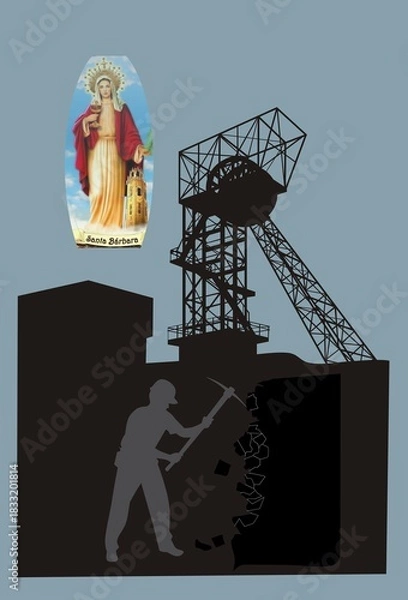 Fototapeta composition with a coal mine and a miner