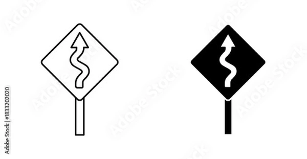 Obraz Curvy Road Warning Sign Icon, Vector Traffic Safety Symbol