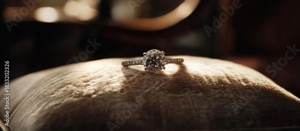 Fototapeta Exquisite Diamond Engagement Ring Gleaming on Textured Surface with Dramatic Lighting