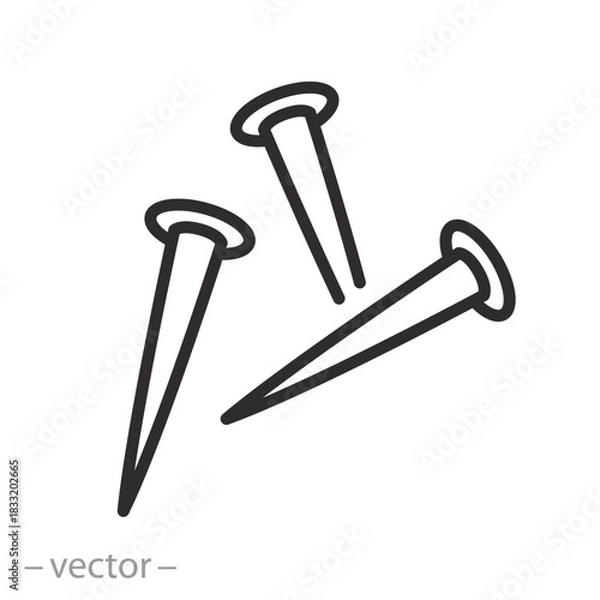 Fototapeta nails icon, nails for hammering, thin line web symbol on white background - editable stroke vector illustration eps 10