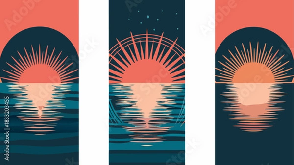 Fototapeta Stunning sunset reflecting on the ocean, casting a warm glow, evoking feelings of tranquility and summer bliss, perfect for travel and relaxation themes