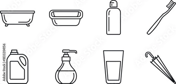 Fototapeta Simple line icons of household, personal care, and daily objects