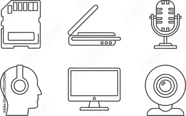 Fototapeta Technology device line icons set for digital media and computing