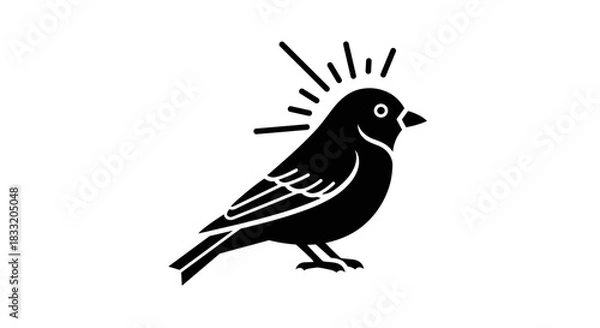 Fototapeta Silhouette of a Bird with Radiating Lines Above its Head.