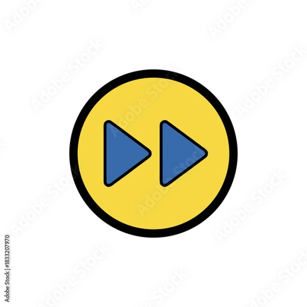 Obraz Forward Button Symbol With Yellow Circle Outline And Blue Arrows On Black Background Representing Fast Forward Or Next Action In Digital Interface