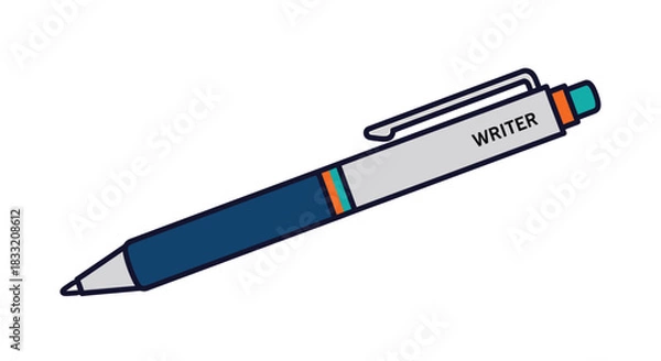 Fototapeta Illustration of a blue and grey pen with the word writer printed on the side in capital letters