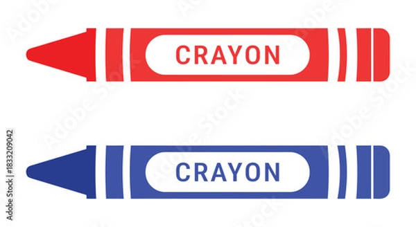 Fototapeta Illustration of a red crayon and a blue crayon with the word crayon on a white rectangle shape