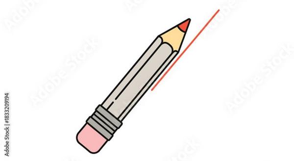 Fototapeta Illustration of a gray pencil with a red tip and a pink eraser on a white background at an angle