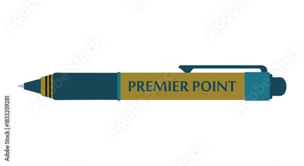 Fototapeta Illustration of a premier point pen with a blue and gold color scheme on a white background view