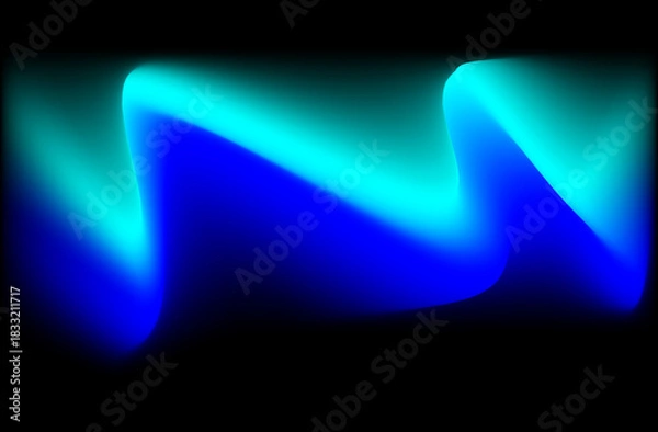Obraz Abstract glowing neon blue and cyan wave shape against a dark black background, vibrant light effect