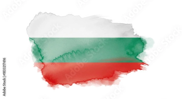 Fototapeta White, green, and red horizontal flag illustration painted in a creative watercolor style with artistic brush strokes and a textured, grunge effect