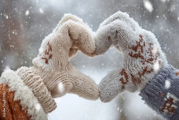 Obraz Romantic Winter Moment Holding Heart Mittens