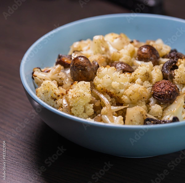 Fototapeta Roasted Cauliflower and Mushrooms in Bowl – Cozy Fall Veggie Side Dish