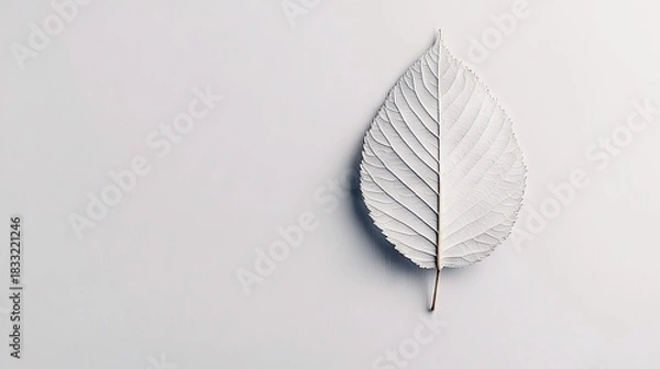 Fototapeta A single white leaf isolated on a white background, creating a minimalist and clean composition.