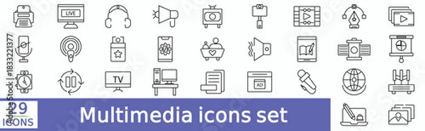Obraz  Multimedia Line Editable Icons set