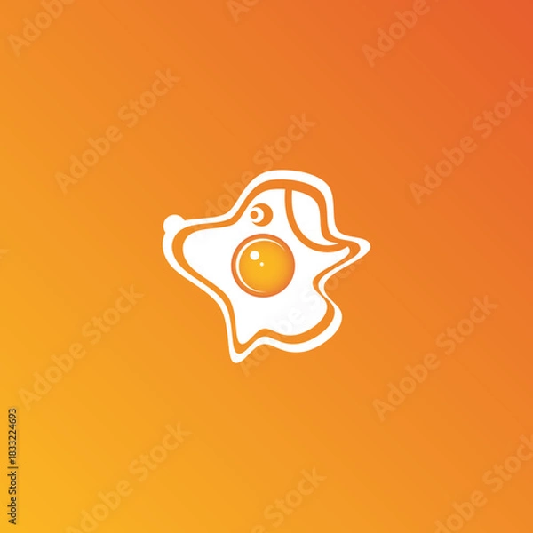 Fototapeta Fried egg in dog shape logo illustration.