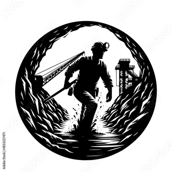 Fototapeta Worker coming out of a coal mine vector image illustration