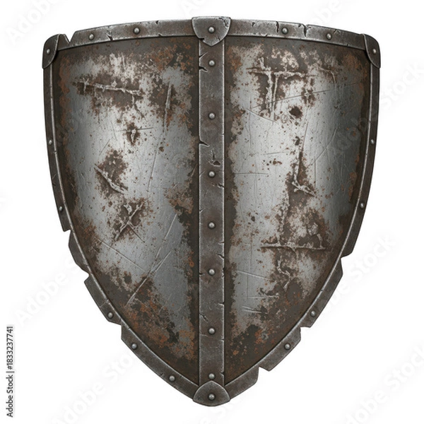 Fototapeta Medieval metal shield isolated on transparent background