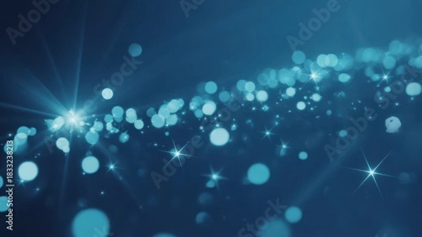Fototapeta Abstract blue bokeh background with sparkling stars and radiant glow.