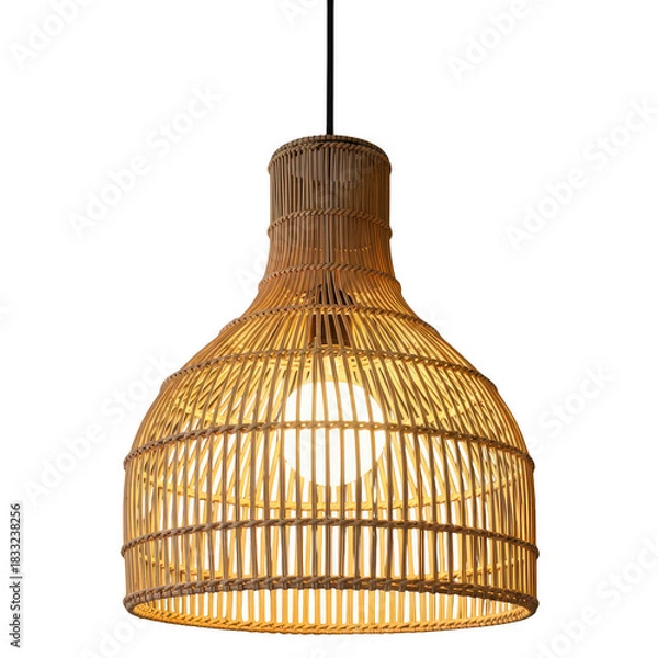 Fototapeta Woven rattan pendant light fixture isolated on transparent background