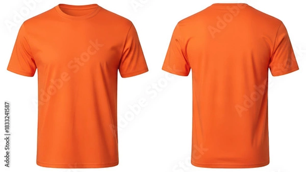 Fototapeta Two orange t shirts front and back view isolated on transparent background