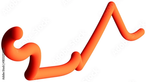 Fototapeta Abstract 3d orange curved tube. Dynamic fluid line shape. Modern digital render art