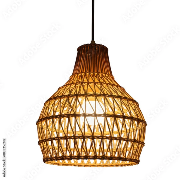 Fototapeta Woven rattan pendant light fixture isolated on transparent background