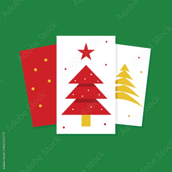 Fototapeta A festive collection of three modern Christmas greeting cards or posters with stylized tree and pattern designs