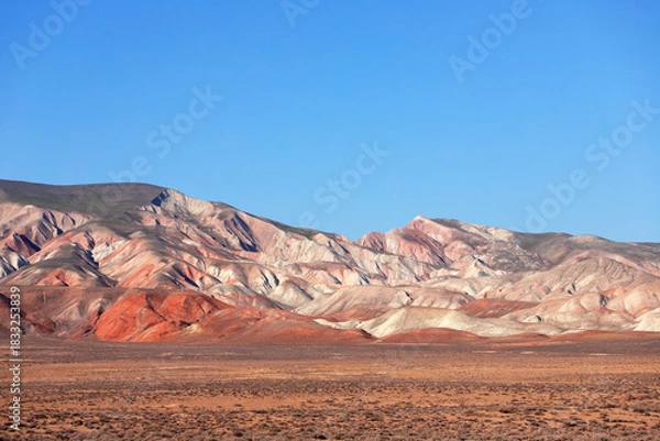 Fototapeta Beautiful mountains with red soil in Khizi. Azerbaijan.