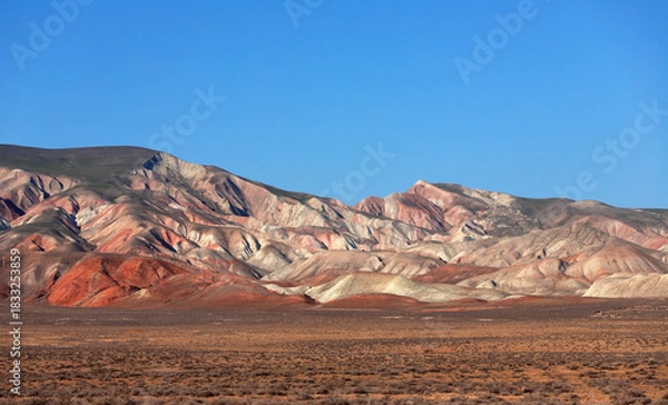 Fototapeta Beautiful mountains with red soil in Khizi. Azerbaijan.