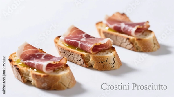 Fototapeta crostini with prosciutto isolated on white background