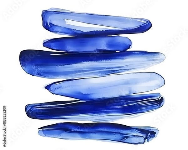Fototapeta Stacked horizontal strokes of vibrant royal blue paint create abstract texture against a white background.