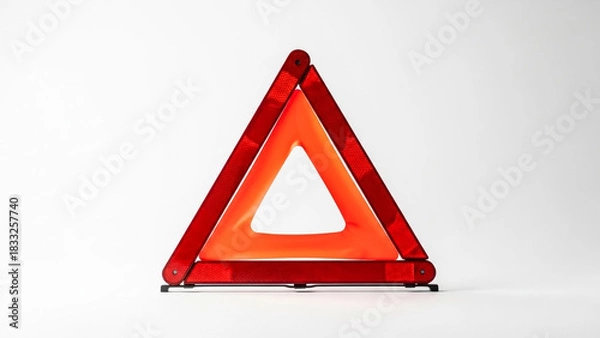 Fototapeta Red reflective warning triangle emergency breakdown safety car accessory kit
