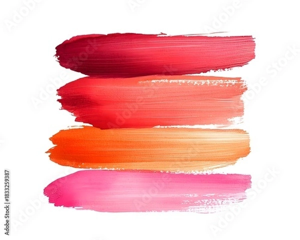 Fototapeta Four vibrant shades of cosmetic pigment smears stacked vertically against a white background