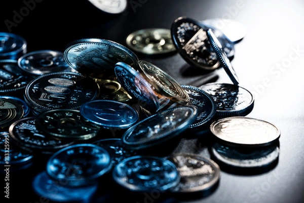 Obraz 日本円のコインが広がるマネー背景