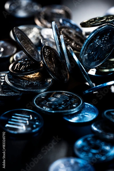 Obraz 光を受けて輝く円硬貨のクローズアップ