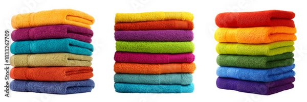 Obraz Set of A clean stack of folded multicolored bath towels placed on transparent png background. Ai generated
