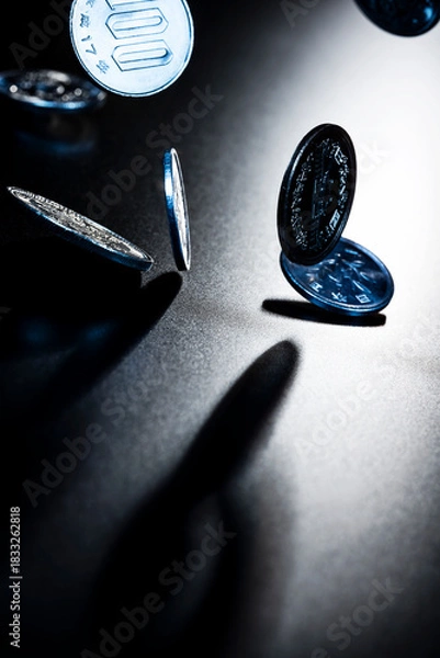 Obraz 小銭が落ちる動きのある通貨コンセプト