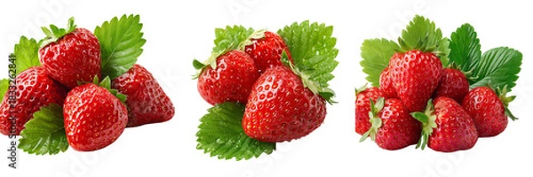 Obraz Set of A pile of juicy red strawberries placed together with bright highlights on transparent png background. Ai generated
