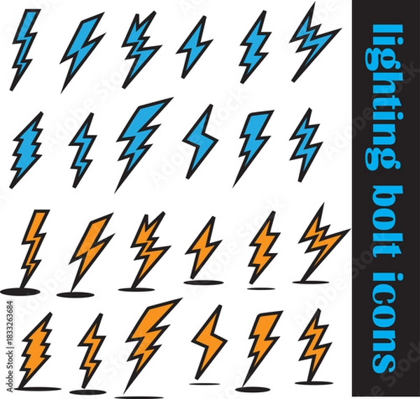 Fototapeta Lightning bolt colorful  vector icon set. linear vector design of thunderbolt, blitz, energy, power, current, electricity etc