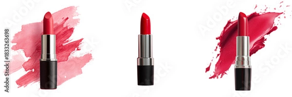 Obraz Set of Open black and silver lipstick tube revealing vibrant red shade on transparent png background. Ai generated