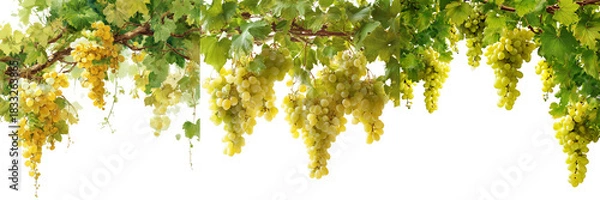 Obraz Set of Smooth and glossy ripe grapes arranged symmetrically on white on transparent png background. Ai generated