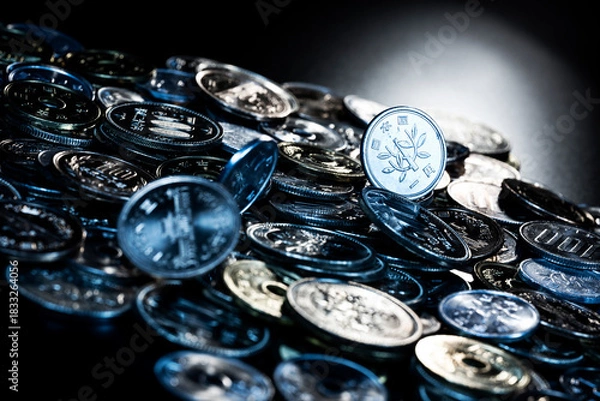 Obraz 落下するコインと日本円の集合