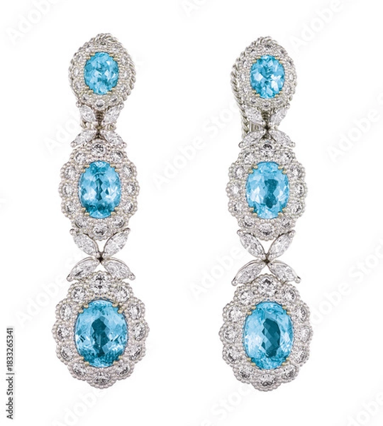 Obraz Earring-green crystals-new design-gold with green-drop earring-white background