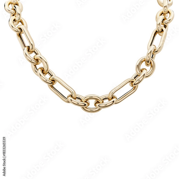 Obraz .Chain-necklace-circle chain-rope chain-gold chain-hanging-men's chain-modern-stylish-fashionable-white background