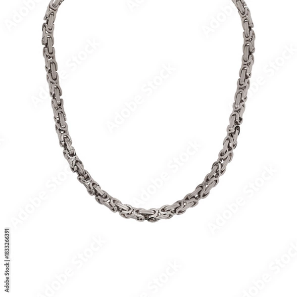 Obraz .Chain-necklace-circle chain-rope chain-silver chain-silver coil chain-hanging-men's chain-modern-stylish-fashionable-silver-white background.