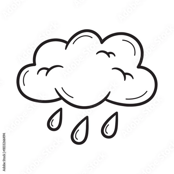 Obraz Cartoon Cloud with Raindrops Weather Icon Cute Simple Graphic Element Design Clipart Stormy Sky Forecast Nature Raining